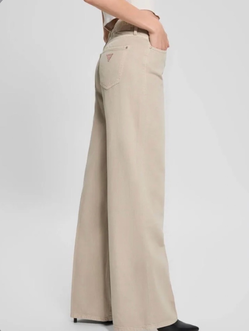 Guess Eco Sexy Palazzo Jeans Wide-Leg Beige Lyocell Cotton NWT Women’s 30 x 32